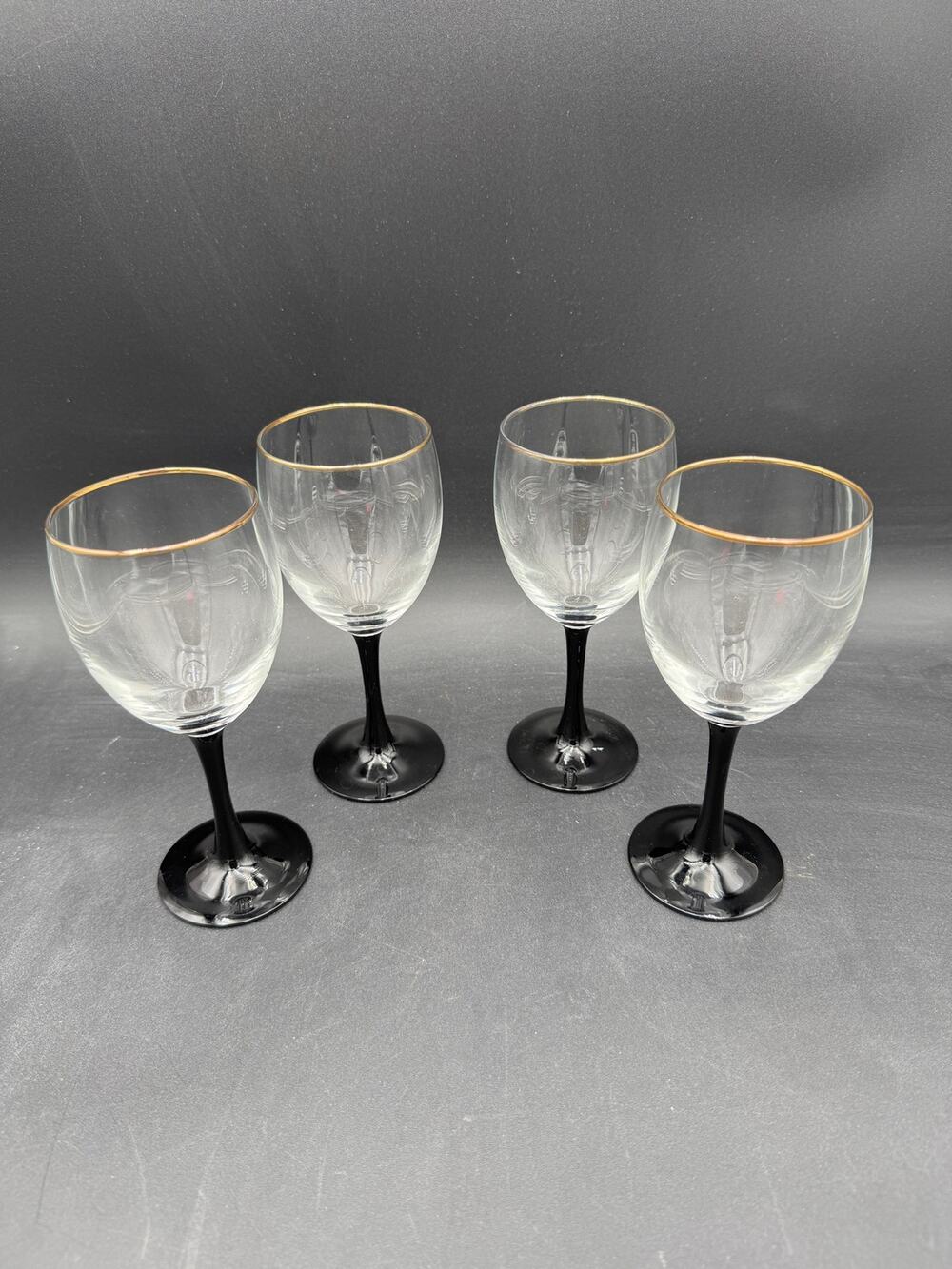 Vintage Wine Glasses by Luminarc Stemware Gold Trim 7" Set of 4